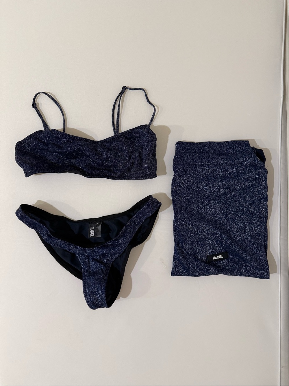 TRIANGL Navy Scoop Neck Sparkle Bikini Set - Top, Bottom & Bag